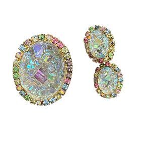 Rare Juliana HTF Iridescent Glacier - Like Rock Crystal Art Glass Cabachons Mult